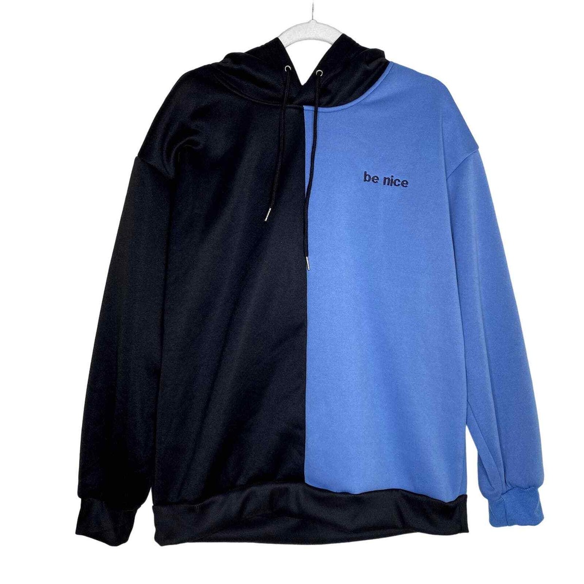 Shein Manfinity Be Nice Colorblock Embroidered Hoodie Blue Black Large  Men's New