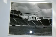 Vintage Coast Guard Photograh B&W 1371 Helicopter 1965 Landing On Field 