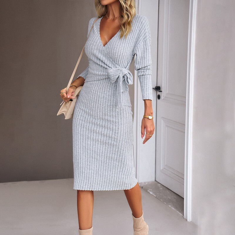 ribbed tie dress Faylen Waist Tie Ribbed Knit Maxi Dress Cream