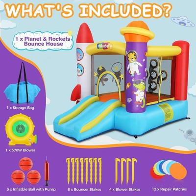 Inflatable Bounce House for Kids with Blower 5-in-1 Space & Rocket-Themed Gift