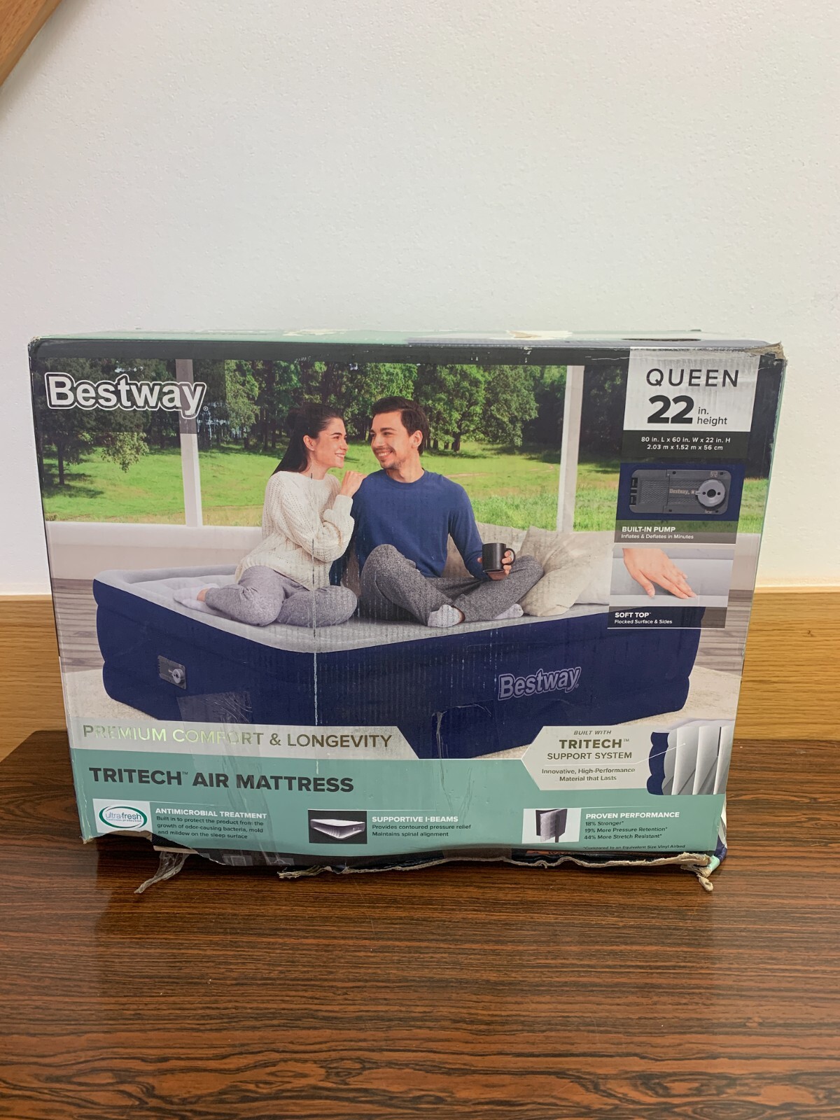 Bestway Tritech Air Mattress Queen 22" w/ Builtin Pump & Antimicrobial