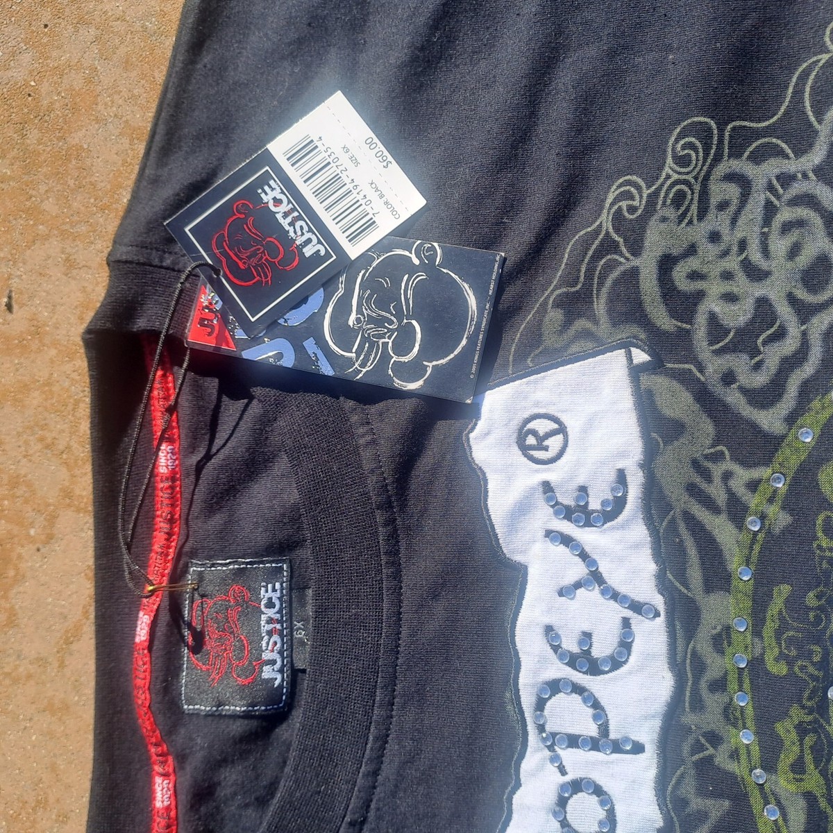 Justice T Shirt Popeye 1929 3D Outlined Black Shirt Size: 6XL 100