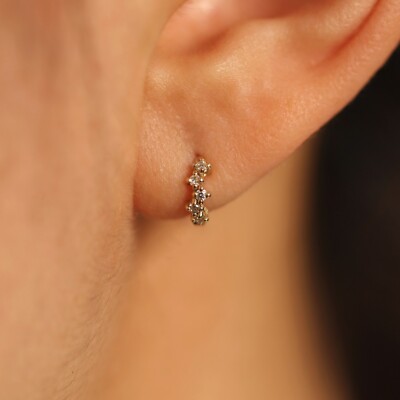 14K massives Gold 8mm Cluster Labor gezüchtete Diamant Huggie Creolen, einzeln/Paar