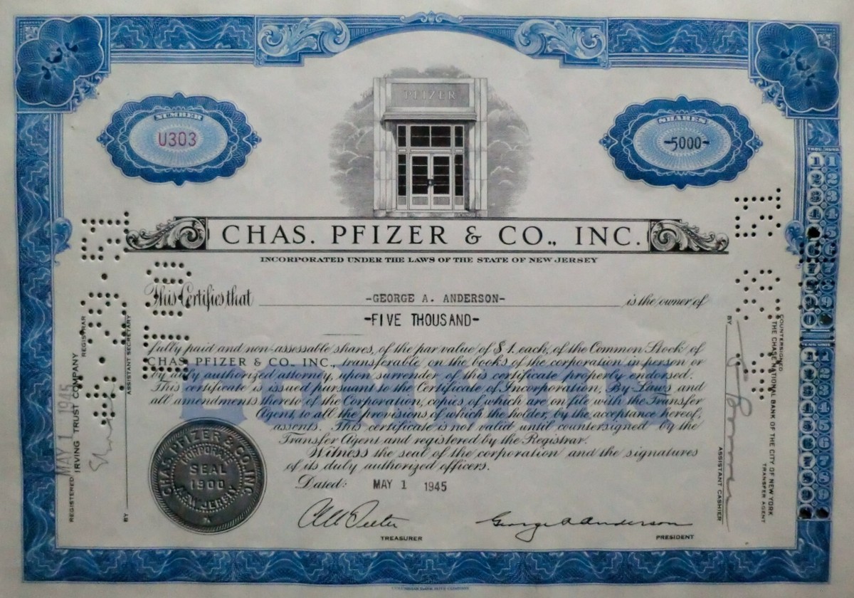 Pfizer New Jersey, 1945 die Pharma-Aktie