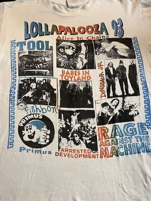 Lollapalooza 93 Alice In Chains Dinosaur Jr RATM Primus Tool T-shirt S-5Xl