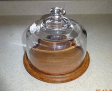 Vintage Goodwood Genuine Teak Wood Round Cheese Board Tray with Glass Dome, 7"