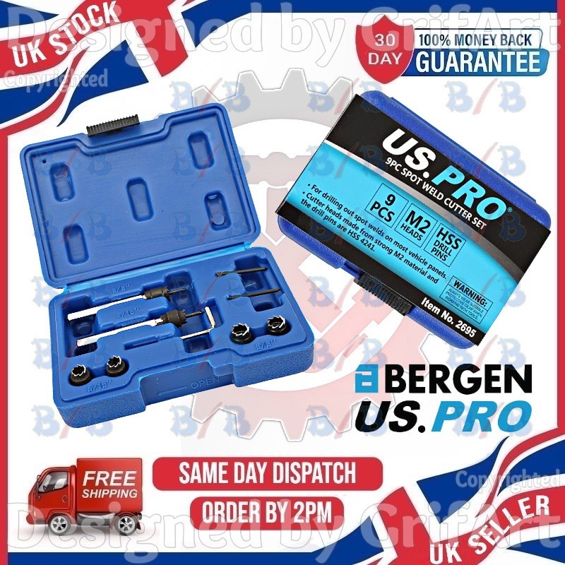 USPRO 9PC HSS SPOT WELD CUTTER & DRILL PIN REMOVAL SET 3/8"" 5/16"" TOOL 8MM 9.5MM