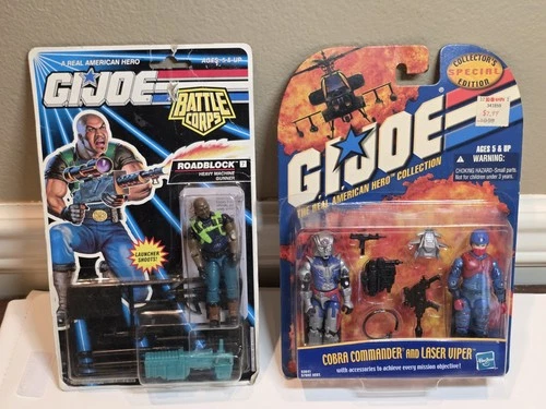 Gi Joe Vintage Lot Of 2 MOC 1992 Roadblock  2001 Cobra Commander Laser Viper