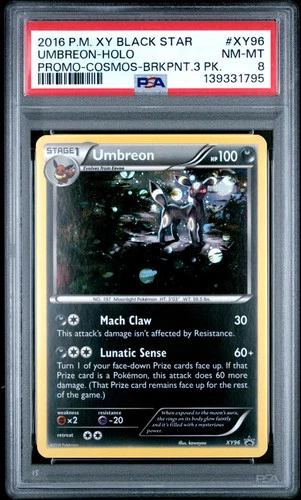 2016 Pokemon Xy Black Star Promo Umbreon Holo Cosmos Brkpnt. 3 PK. PSA 8 #XY96