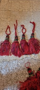 Red Tassels Made Of Resin With Beads Set Of Four