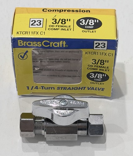 BrassCraft Straight Valve 1/4-Turn 3/8" OD Female Comp Inlet 3/8" Comp Outlet