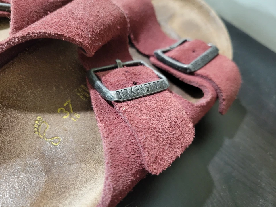 Sandalias Birkenstock Arizona para mujer deslizables granate rojo gamuza cuero talla 37 (6,5) Foto 4 de 4