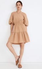 Madewell Large Seersucker Puff Sleeve Cutout Mini Dress Seed Khaki