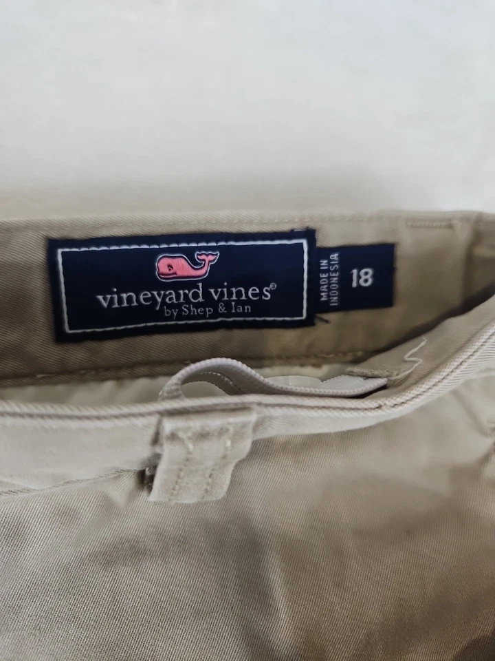 Vineyard Vines talla 18 (30" W) cintura ajustada juvenil caqui algodón chino uniforme club pantalón Foto 2 de 4