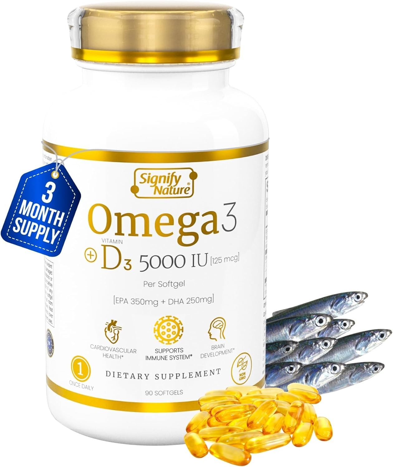 SIGNIFY NATURE Omega 3 Fish Oil 1000mg with 5000 IU Vitamin D3 Supplement