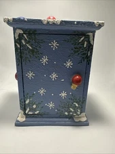 #F2-Hand Painted Mini Two Doors Christmas Jewelry, Trinket Box Wood 8.5”