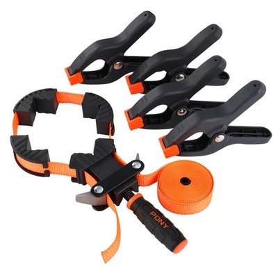 PONY 5-in-1 Strap Clamp with 4-Pack 6-2/7'' Spring Clamps, Woodworking Frame Clam