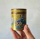 Vintage Cloisonné Jar Chinese Tea Caddy w/ Lid Yellow Floral Trinket Box
