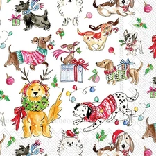 IHR Ideal Home Range Holiday Pets Napkins Rosanne Beck 5 x 5, Christmas Dogs 