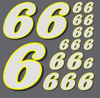 White-Yellow/Black Number 6's Racing Vinyl Decal Sheet 1/16-1/8th stocknascarsf1