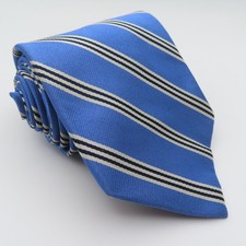 Brooks Brothers Tie Silk Blue White Striped Repp 3.75" Wide 58" Long USA