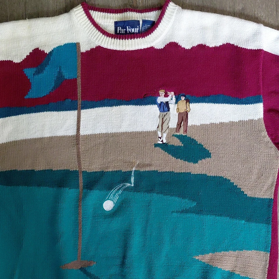 Suéter Vintage Par Cuatro Hombres XL Golf Gráfico Cuello Redondo Años 90 Foto 2 de 4