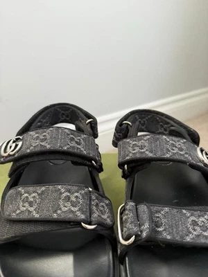 Black And Silver Gucci Double G Slingback Sandals Uk 4 - Image 1 of 4
