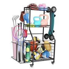 Sports Equipment Garage Organizer, Garage Ball Storage Rack with Basket 
