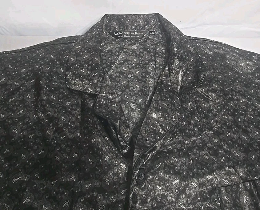 Alexander Del Rossa 100% Satin Men's 2 Piece Pajamas 2XL Black Pajama Set - Image 2 of 4