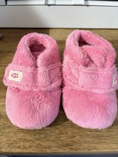 UGG Infants Bixbee Pink Fleece Baby Bootie Slippers Machine Washable Size 6-12 m