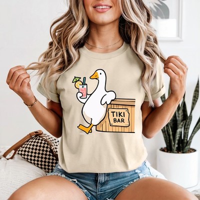 Tiki Bar Damen T-Shirt lustig Gans Strand Urlaub Geschenk für Sie