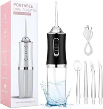 Portable Water Dental Flosser Oral Irrigator 4 Jet Tip 220ml 3 Modes Teeth Clean