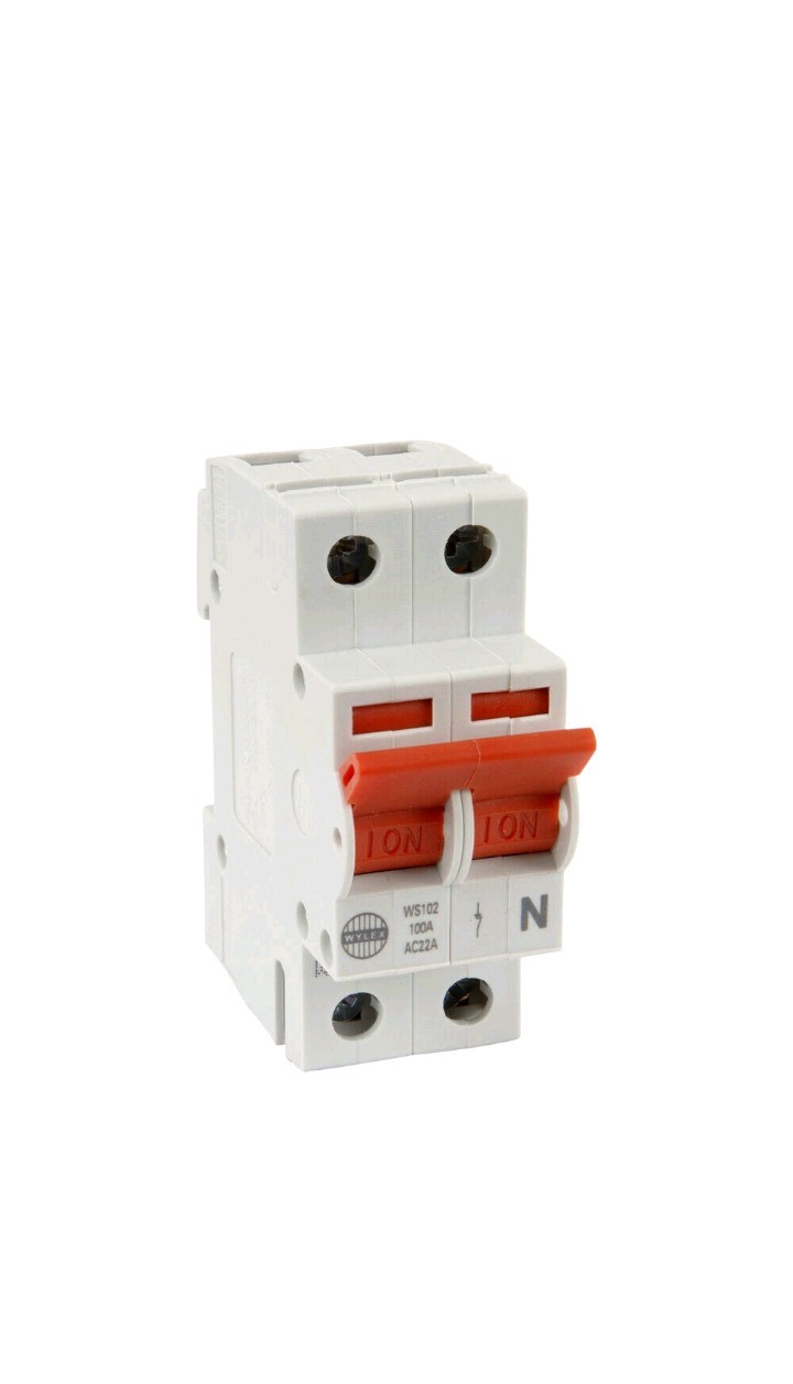 2×Wylex Main Switch Disconnector 100 Amp Double Pole Isolator 100a WS102 - White
