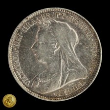 1897 Great Britain Sixpence Queen Victoria Sterling Silver Coin XF -E1196