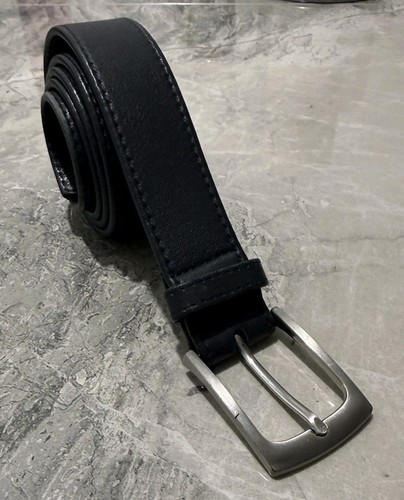 Men’s Black Genuine Leather Belt Silver Buckle 100cm Made in Italy