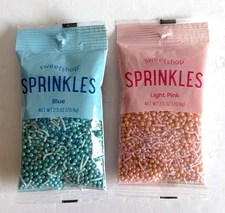 Sweetshop Brand NEW Lot of 2 - 1 Blue Mix 1 Light Pink Mix Sprinkles 2.5 oz Bags