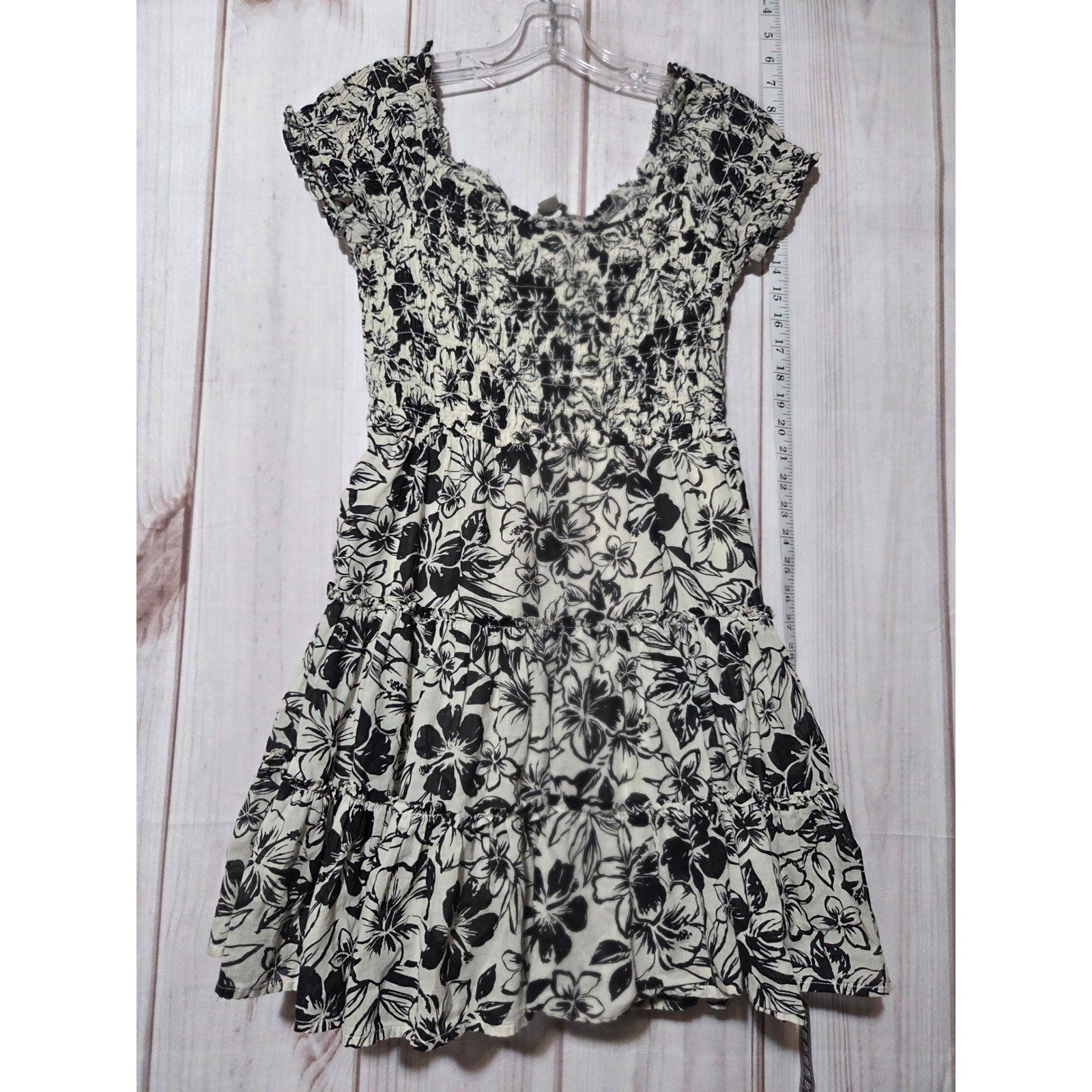 American Eagle Smocked Floral Mini Dress Medium Off Shoulder Tiered Ruffle
