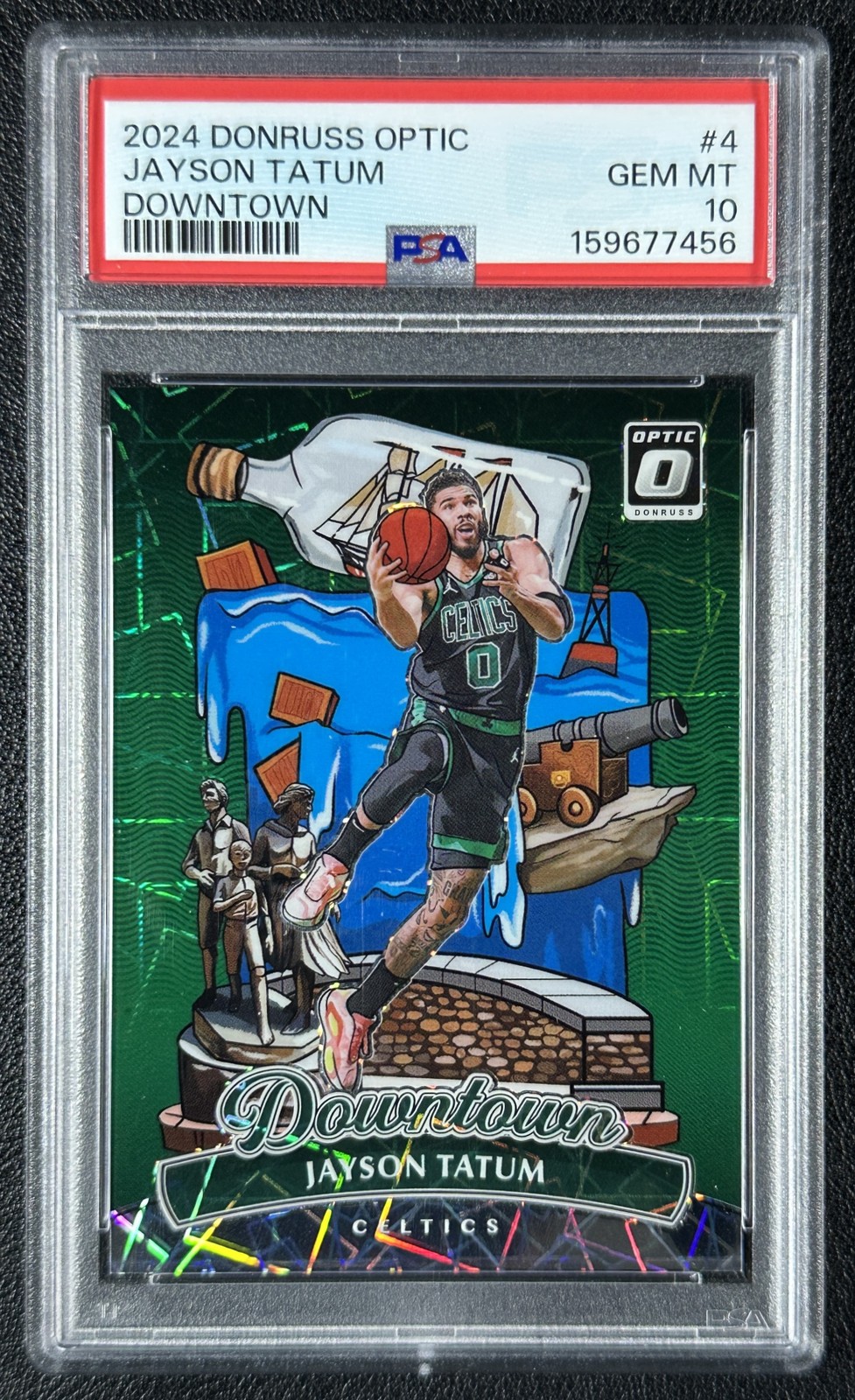 JAYSON TATUM PSA 10 2024 PANINI DONRUSS OPTIC #4 DOWNTOWN PRIZM SP GEM MINT RARE
