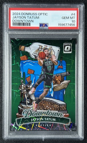 JAYSON TATUM PSA 10 2024 PANINI DONRUSS OPTIC #4 DOWNTOWN PRIZM SP GEM MINT RARE