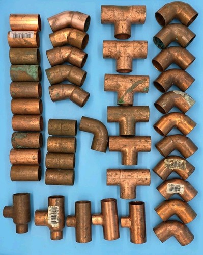 💥💥💥(42) 3/4" COPPER FITTINGS Couplings, Tees, 90s, 45s, Reducing Tees