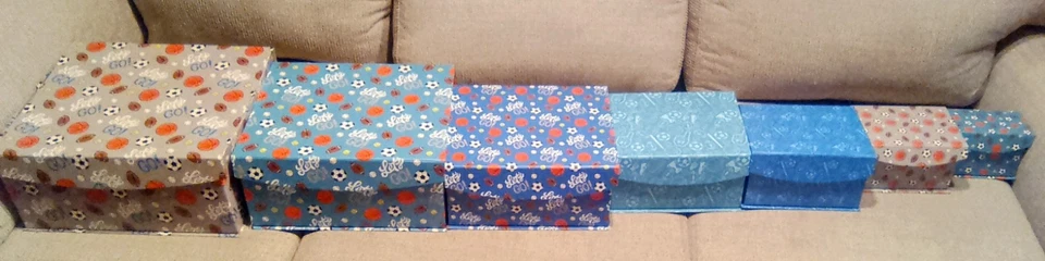 7 Square Nesting Gift Boxes,Boys Sports Decorative Boxes w Lids in 7 Sizes~New - Image 2 of 3