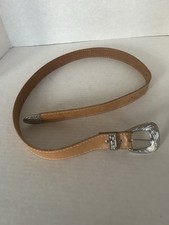 Vintage Women's Tan Leather Belt Sz M 1in.W 38in.Length Pre-Owned