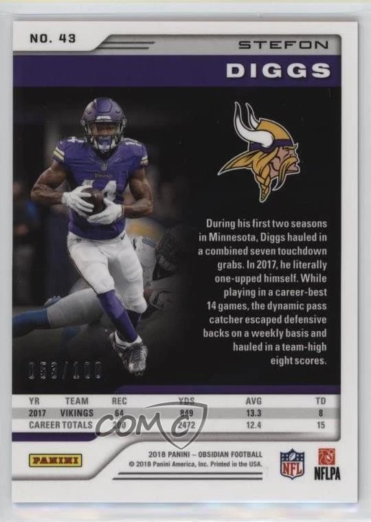 2018 Panini Obsidian /100 Stefon Diggs #43 - Image 2 of 2