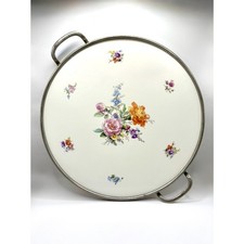 Vassoio da portata vintage in porcellana floreale - manici argento shabby chic