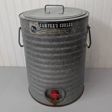 Vtg Poloron Camper's Cooler Galvanized Metal Water Beverage Dispenser Jug 5 Gal