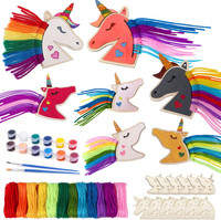 12Set Einhorn Bastelset Kit Kinder Diy Holz KüHlschrankmagnet Kreativ Bemalen Mi