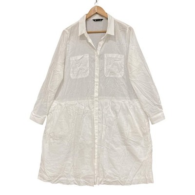 Marc O'Polo Dress Womens 16 White Cotton Shirt Knee Long Sleeve Pockets Casual