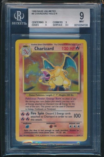 BGS 9 CHARIZARD 1999 Pokemon Base Unlimited #4/102 Holo Non-Shadowless Rare MINT