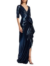 Rickie Freeman For Teri Jon New Sequin Wrap Gown In Navy Size 2