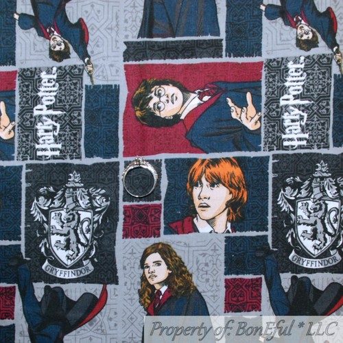 BonEful Fabric FQ Cotton Quilt VTG B&W Harry Potter Movie Magic Dot Block Square - Picture 1 of 13